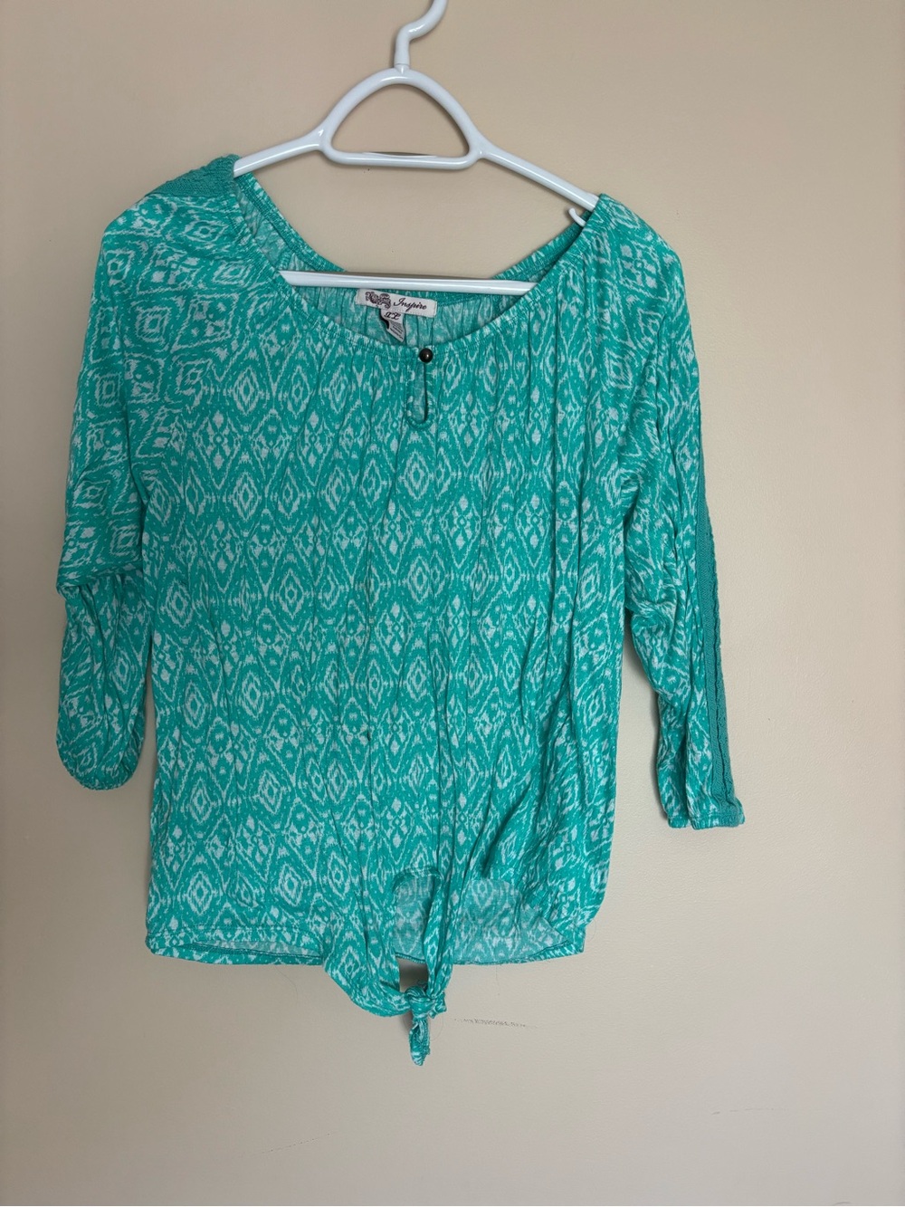 Inspire Teal Patterned Tie-Front Tunic